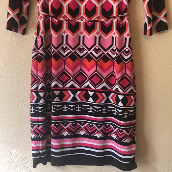 Geometric Print Shift Dress 3/4 Sleeve Small Lined - Picture 6 of 8